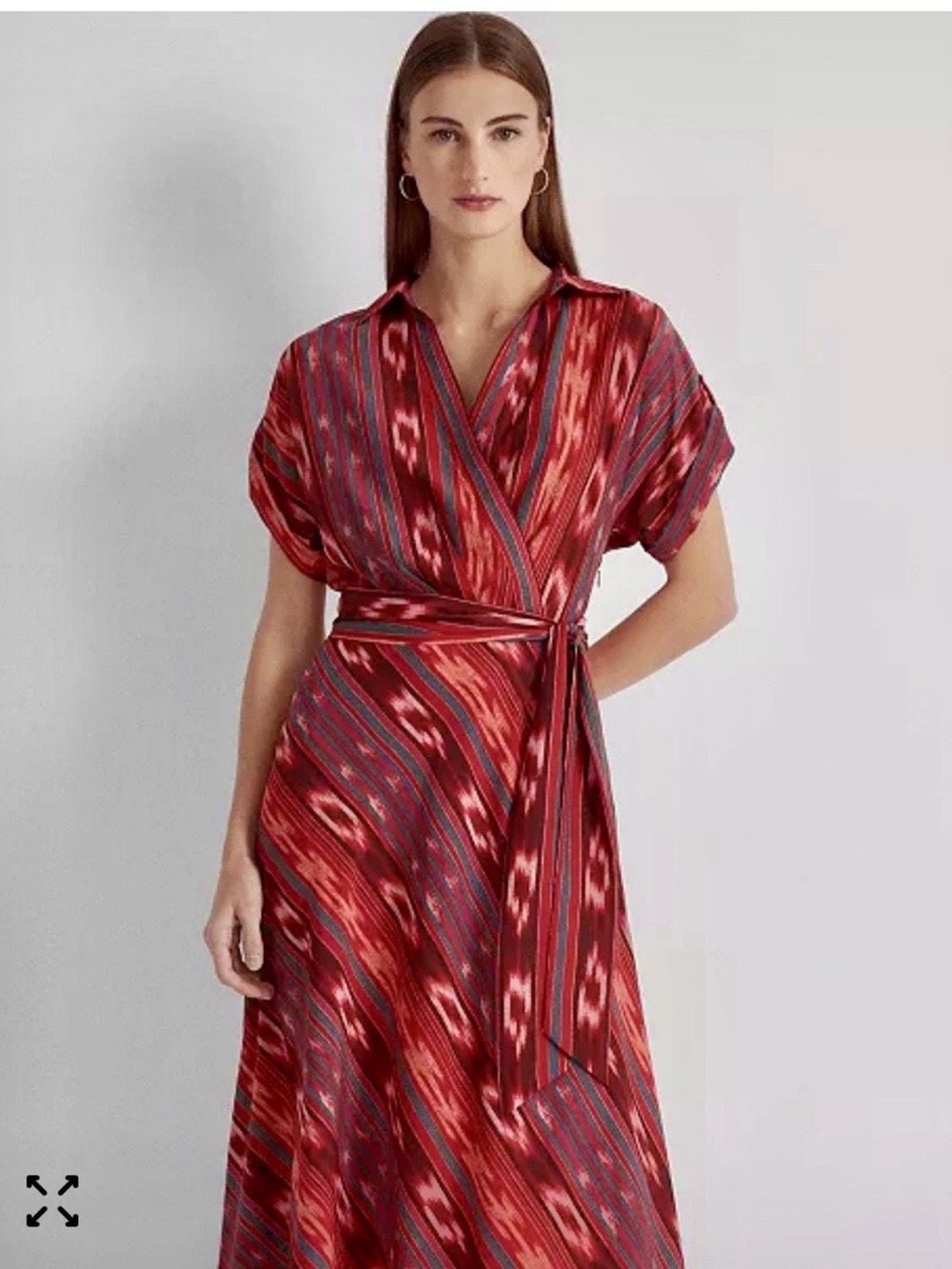 Ralph Lauren geo stripe crepe Ikat-Print Wrap Midi Dress 8 - Picture 3 of 5